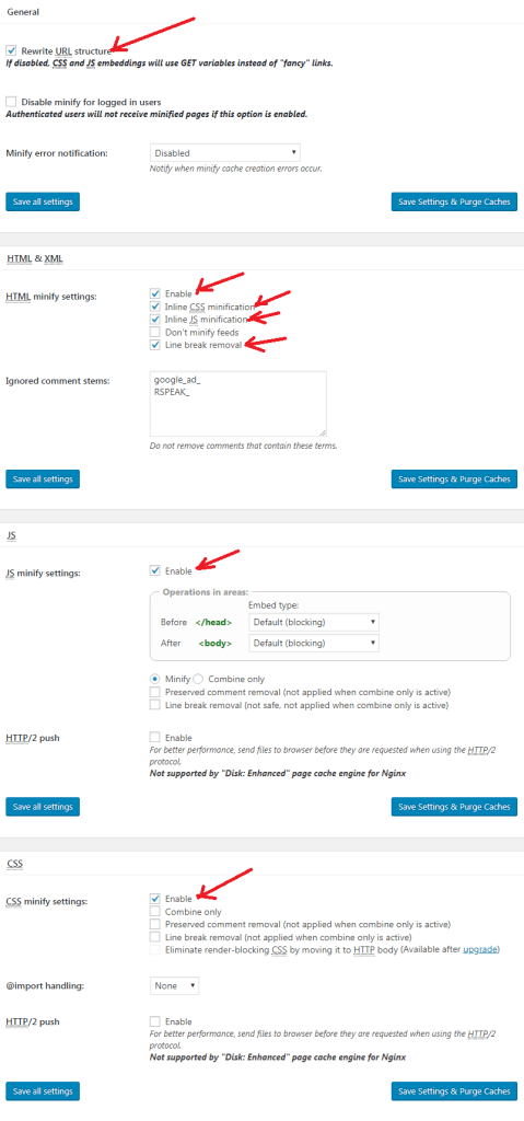 W3 Total Cache settings