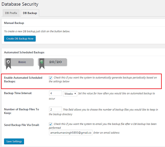 All In One WP Security & Firewall Plugin Settings