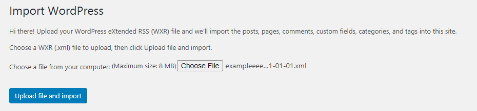 Upload file and import