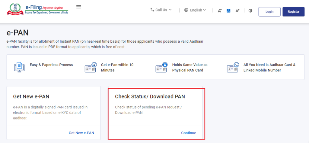 Check Status Download PAN