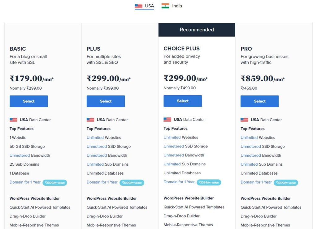 Select pricing plan