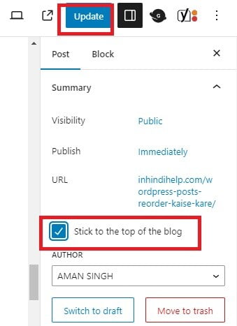 Stick to the top of the blog